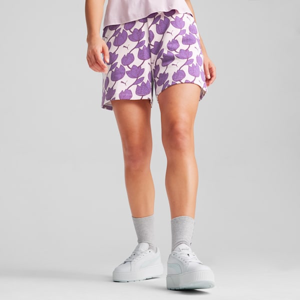 BLOSSOM Women's Floral Patterned Shorts, Grape Mist, extralarge