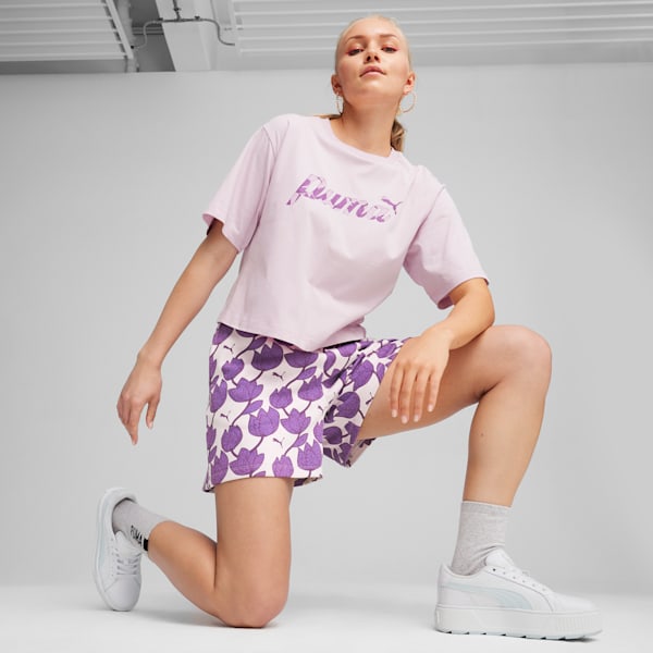 BLOSSOM Women's Floral Patterned Shorts, Grape Mist, extralarge