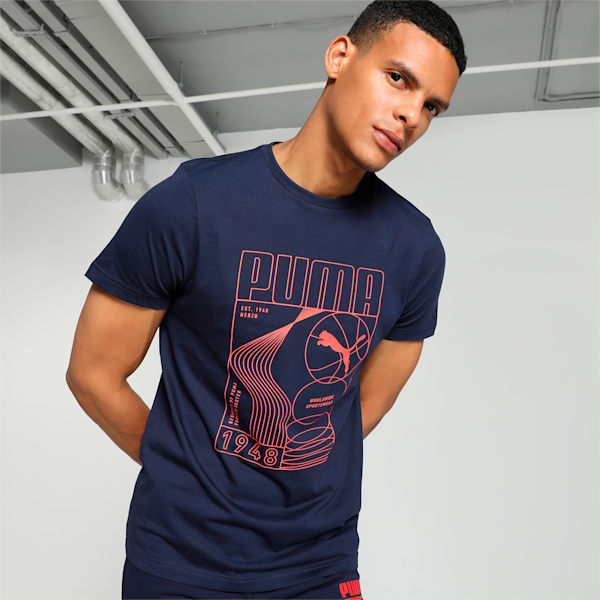 Men's Sport Inspired Graphic Slim Fit T-shirt, PUMA Navy, extralarge-IND