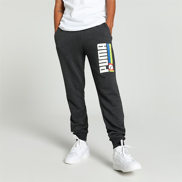 Men's Stylized Logo Slim Fit Pants, Dark Gray Heather, extralarge-IND
