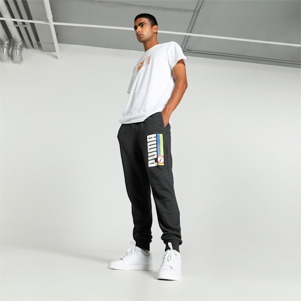 Men's Stylized Logo Slim Fit Pants, Dark Gray Heather, extralarge-IND