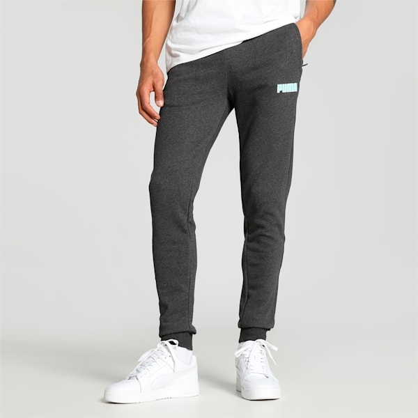 Men's Zippered Graphic Slim Fit Pants, Dark Gray Heather, extralarge-IND
