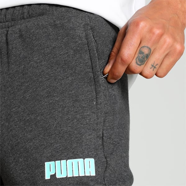 Men's Zippered Graphic Slim Fit Pants, Dark Gray Heather, extralarge-IND