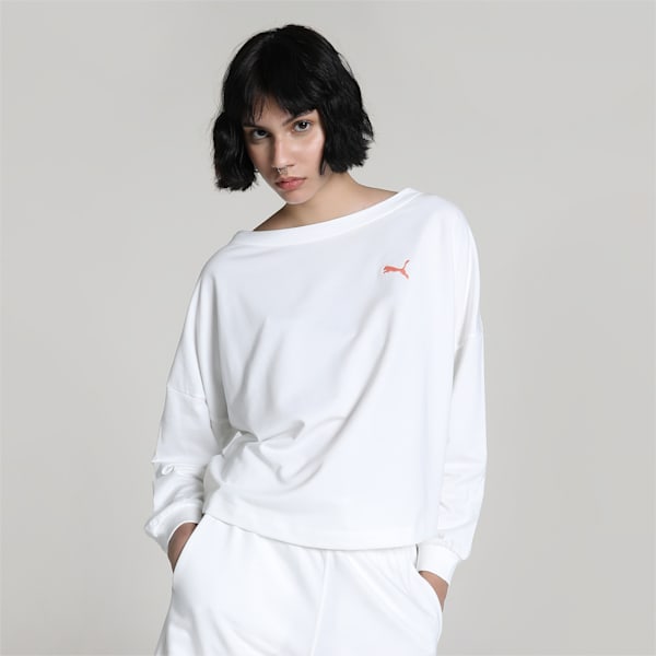 Cross Back Women's Crew-Neck Sweatshirt, Warm White, extralarge-IND