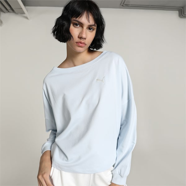 Cross Back Women's Crew-Neck Sweatshirt, Icy Blue, extralarge-IND