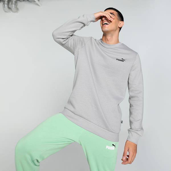Ess Small Logo Men's Crew FL Sweatshirt, Concrete Gray, extralarge-IND