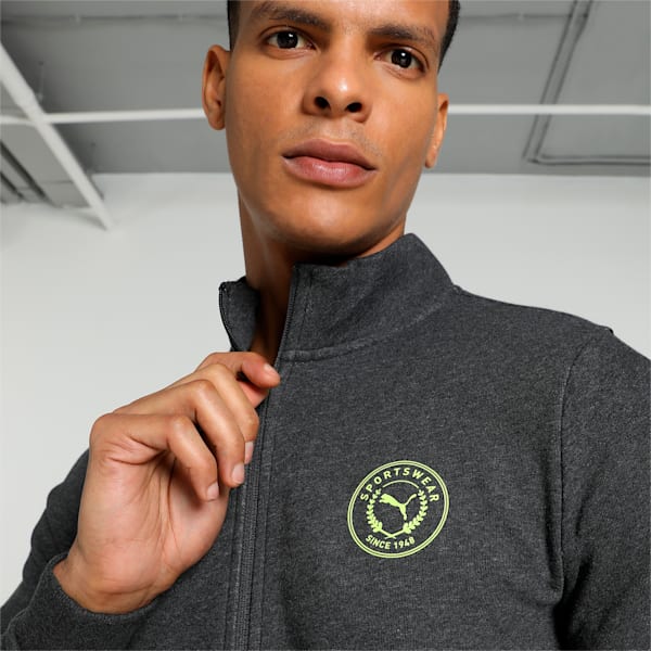 Men's Varsity Graphic Full-Zip Sweat Jacket, Dark Gray Heather, extralarge-IND