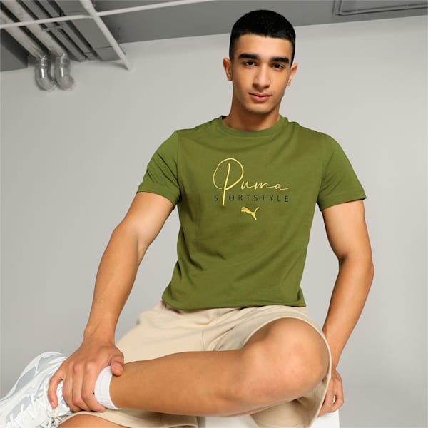 Classics Men's Embroidered Slim Fit Tee, Olive Green, extralarge-IND