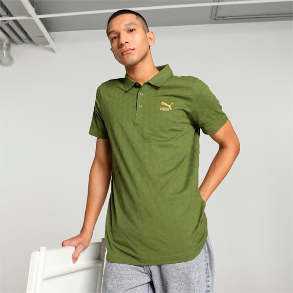 Classics Jacquard Men's Slim Fit Polo, Olive Green, extralarge-IND