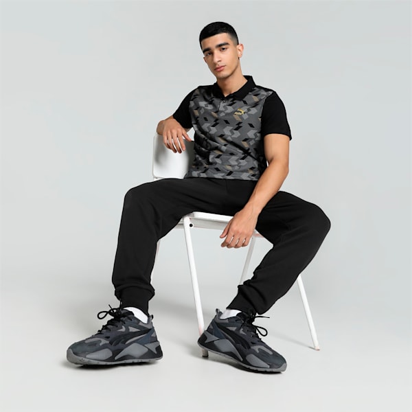 Men's Classics Elevated Printed Slim Fit Polo, PUMA Black, extralarge-IND