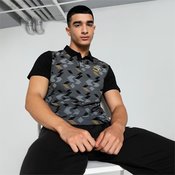 Men's Classics Elevated Printed Slim Fit Polo, PUMA Black, extralarge-IND