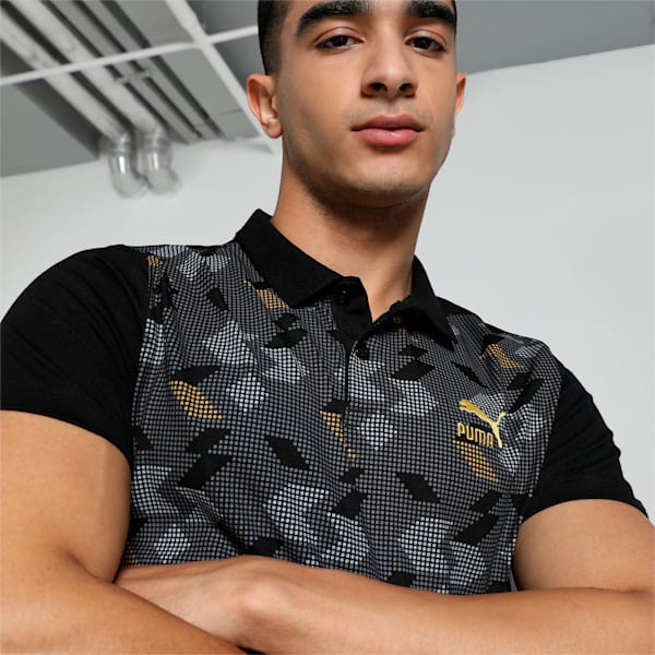 Men's Classics Elevated Printed Slim Fit Polo, PUMA Black, extralarge-IND