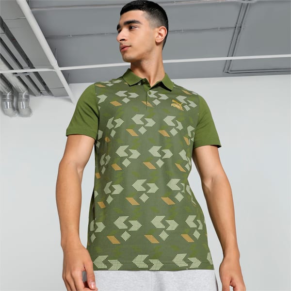 Men's Classics Elevated Printed Slim Fit Polo, Olive Green, extralarge-IND
