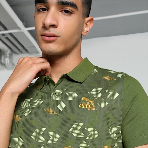 Men's Classics Elevated Printed Slim Fit Polo, Olive Green, extralarge-IND