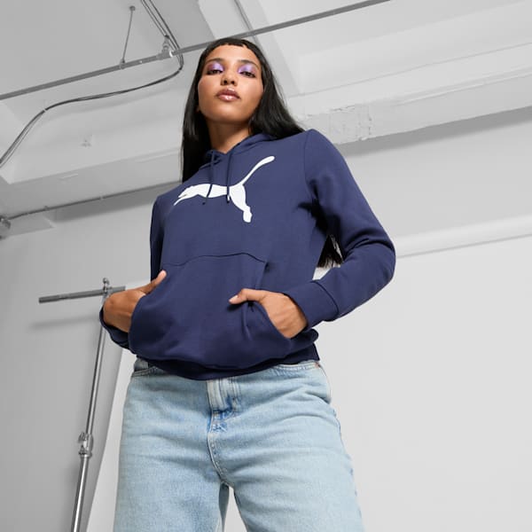 Sudadera con capucha Essentials con logotipo grande de gato para mujer, PUMA Navy, extralarge