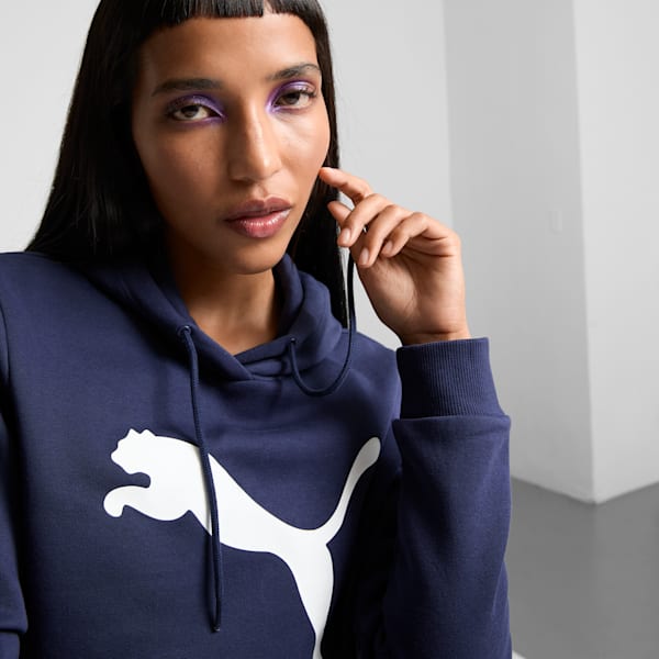 Sudadera con capucha Essentials con logotipo grande de gato para mujer, PUMA Navy, extralarge