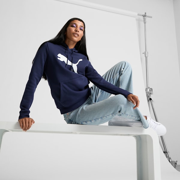 Sudadera con capucha Essentials con logotipo grande de gato para mujer, PUMA Navy, extralarge