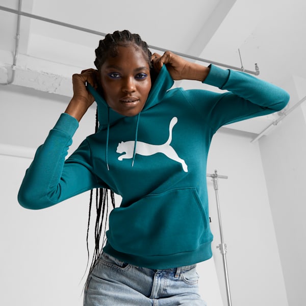 Sudadera con capucha Essentials con logotipo grande de gato para mujer, Cold Green, extralarge