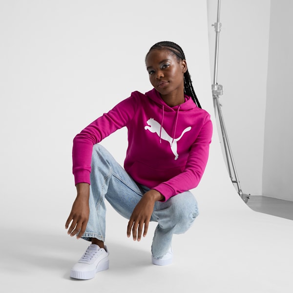 Essentials Big Cat Logo Women's Hoodie, Magenta Gleam, extralarge