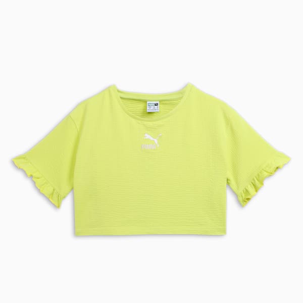 Ruffles Girl's Relaxed Fit Tee, Lime Sheen, extralarge-IND