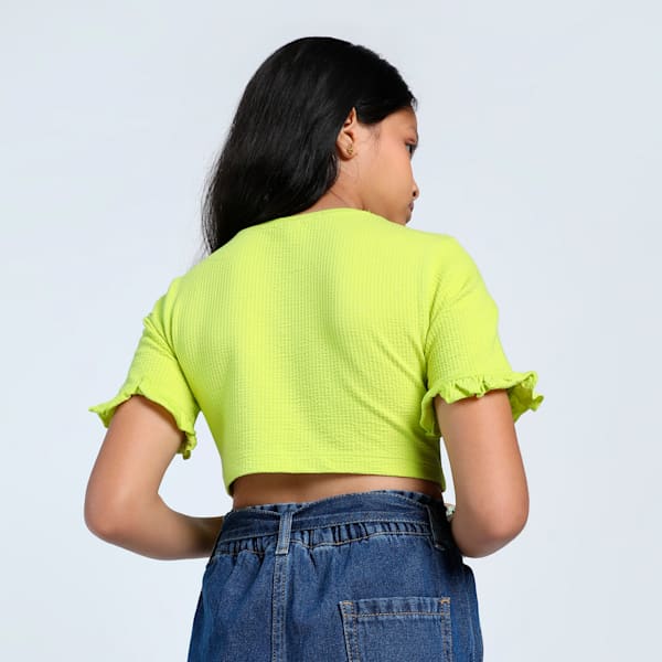 Ruffles Girl's Relaxed Fit Tee, Lime Sheen, extralarge-IND