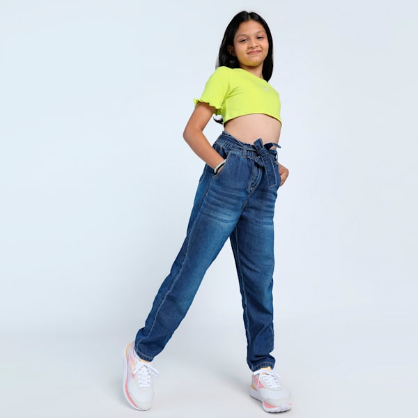 Ruffles Girl's Relaxed Fit Tee, Lime Sheen, extralarge-IND