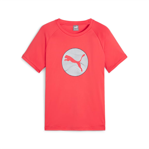 キッズ ボーイズ アクティブ スポーツ ポリ グラフィック 半袖 Tシャツ 120-160cm, Active Red, extralarge-JPN