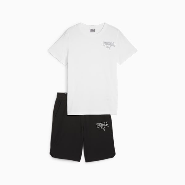 キッズ ボーイズ プーマ スクアッド 半袖 Tシャツ アンド ショーツ セット 120-160cm, PUMA White-PUMA Black, extralarge-JPN