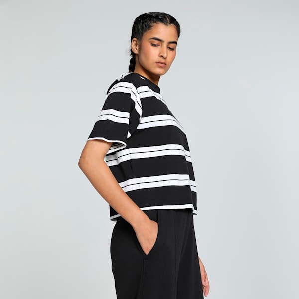 SQUAD Striped Women's Relaxed Fit Tee, PUMA Black, extralarge-IND
