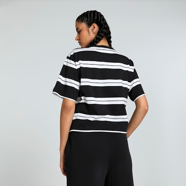 SQUAD Striped Women's Relaxed Fit Tee, PUMA Black, extralarge-IND