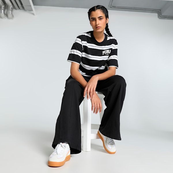 SQUAD Striped Women's Relaxed Fit Tee, PUMA Black, extralarge-IND