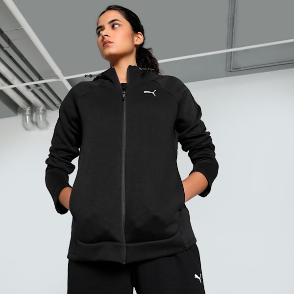 EVOSTRIPE Women's Full-Zip Hoodie, PUMA Black, extralarge-IND