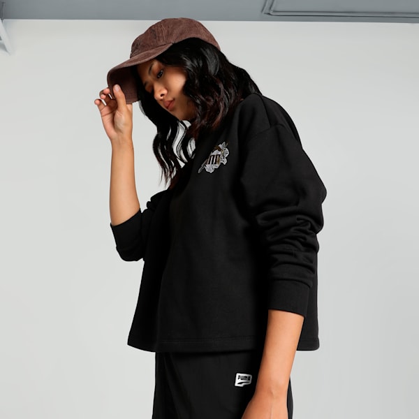 CLASS ACT Women's Relaxed Fit Crew Neck Sweatshirt, PUMA Black, extralarge-IND