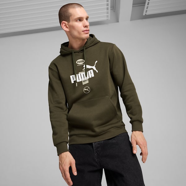 PUMA POWER Men's Graphic Hoodie, Dark Olive, extralarge