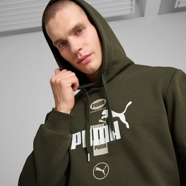 PUMA POWER Men's Graphic Hoodie, Dark Olive, extralarge
