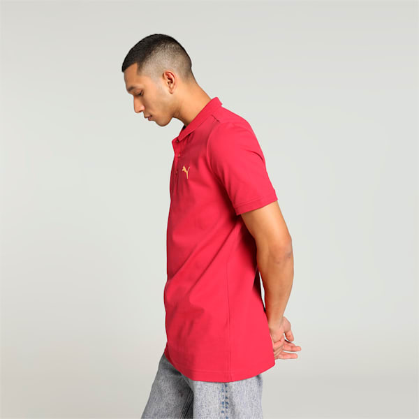 Men's Jacquard Collar Slim Fit Polo, Club Red, extralarge-IND