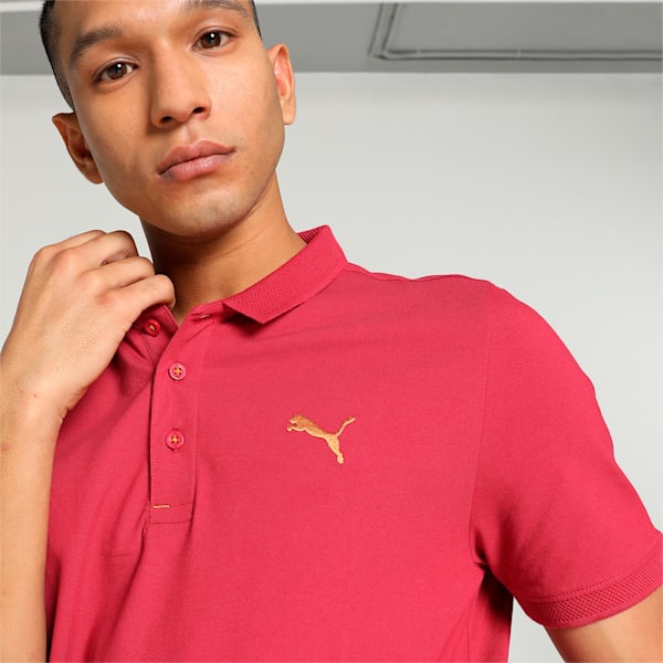 Men's Jacquard Collar Slim Fit Polo, Club Red, extralarge-IND