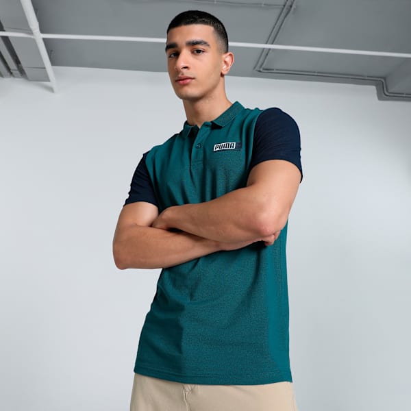 Men's Contrast Sleeve Slim Fit Polo, Cold Green, extralarge-IND