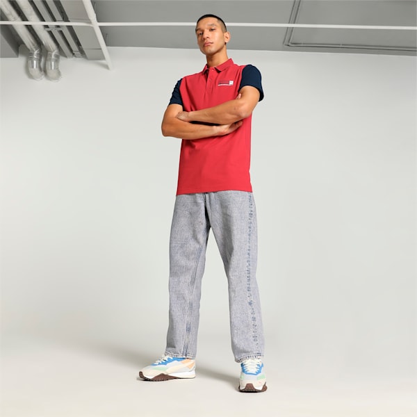 Men's Contrast Sleeve Slim Fit Polo, Club Red, extralarge-IND