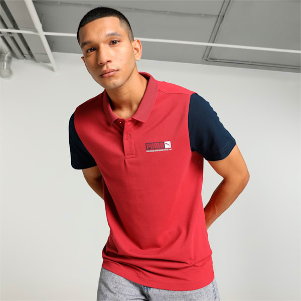 Men's Contrast Sleeve Slim Fit Polo, Club Red, extralarge-IND