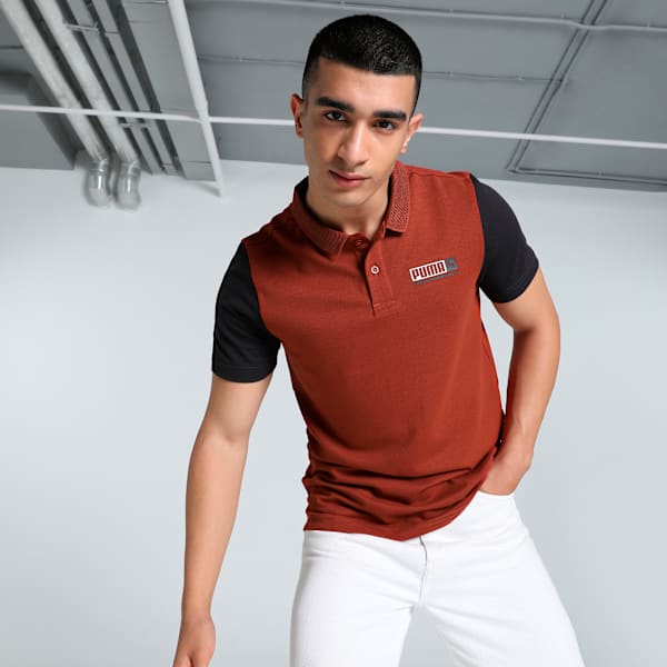 Men's Contrast Sleeve Slim Fit Polo, Mars Red, extralarge-IND