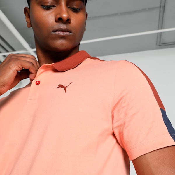 Men's Shoulder Colorblock Polo, Deeva Peach, extralarge-IND