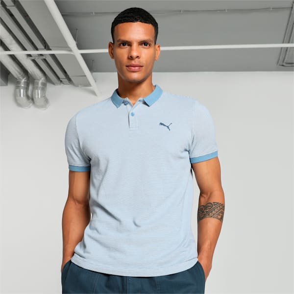 Men's Elevated Jacquard Slim Fit Polo, Zen Blue, extralarge-IND