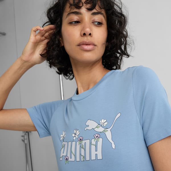 Robe t-shirt ESS Slim Floral, femme, Zen Blue, extralarge