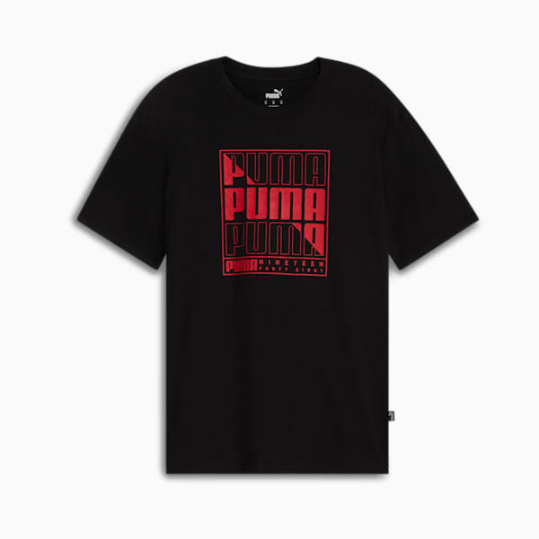 Camiseta con texto gráfico PUMA para hombre, Puma Black, extralarge