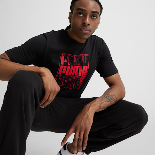 Camiseta con texto gráfico PUMA para hombre, Puma Black, extralarge