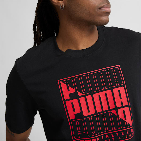 Camiseta con texto gráfico PUMA para hombre, Puma Black, extralarge