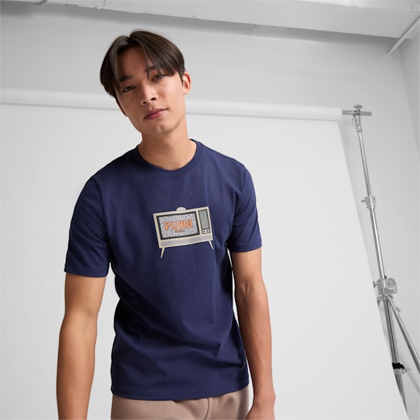 Camiseta con gráfico de 8 bits para hombre, PUMA Navy, extralarge