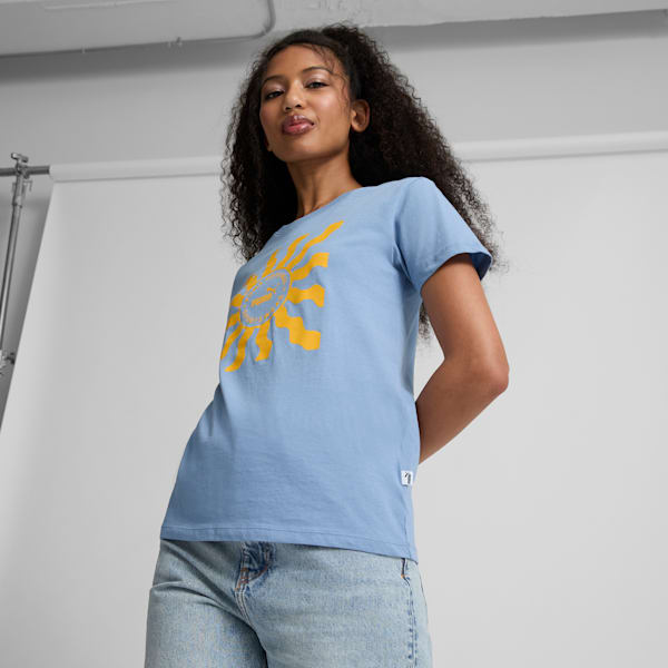 Novelty Sun Women's Tee, Zen Blue-Yellow sizzle, extralarge