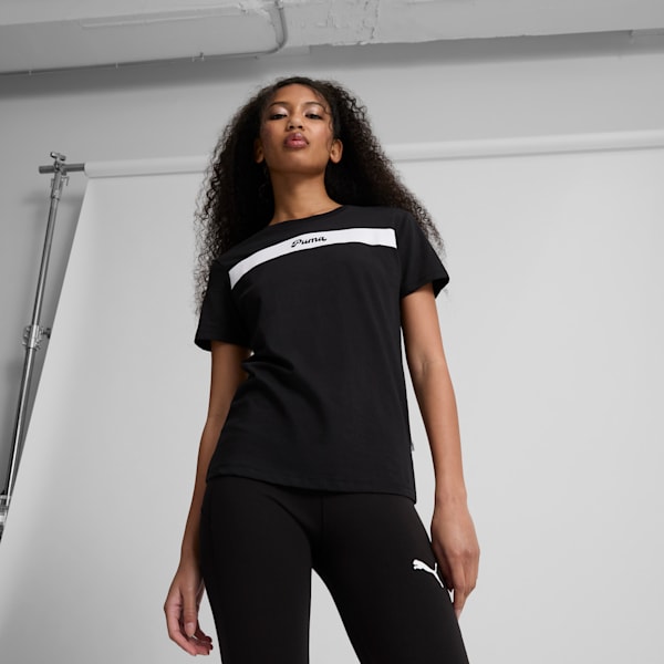 PUMA Upfront Line Logo Women's Tee, PUMA Black, extralarge